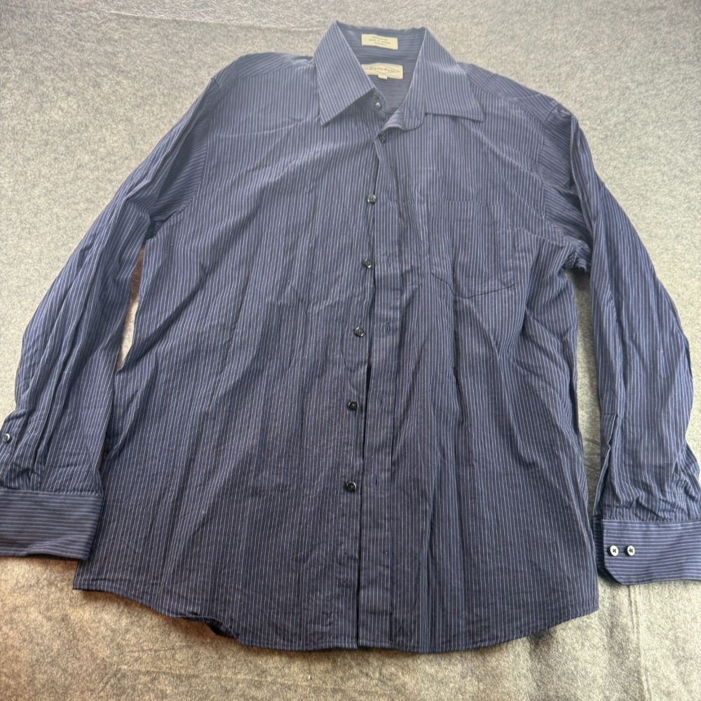 Eighty Eight‎ Mens Long sleeve Navy Blue Stripe Button Up Shirt Sz L 100% Cotton